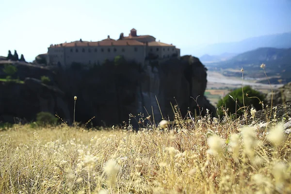 Meteora Řecký Klášter Krajina Ortodoxní Klášter Horách Křesťanství Víra Pohled — Stock fotografie