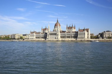 Budapeşte parlamentosu manzarası, Avrupa 'daki Macaristan başkenti turist manzarası, mimari manzarası