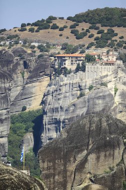 Meteora Yunan manastırı, dağlardaki ortodoks manastırı, Hristiyanlık, inanç manzarası.