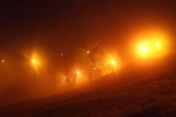 Ночь Парке Пейзаж Абстрактный Вид Аллею Деревья Огни Осенью Размытый — стоковое фото