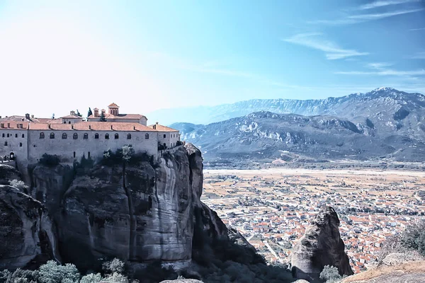 Paisagem Mosteiro Meteora Greece Mosteiro Ortodoxo Nas Montanhas Cristianismo Visão — Fotografia de Stock