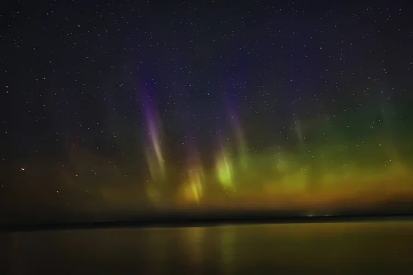 Nyári Táj Aurora Borealis Kilátás Ragyogás Elvont Éjszakai Természet — Stock Fotó