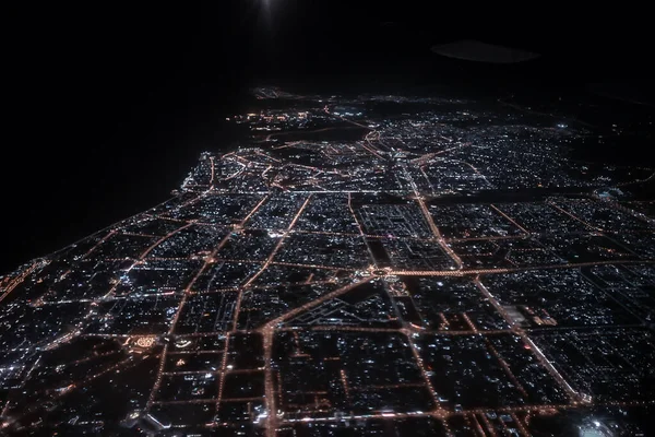 Ночной Вид Самолета Ночь Городских Огнях Сверху Вид Полет — стоковое фото