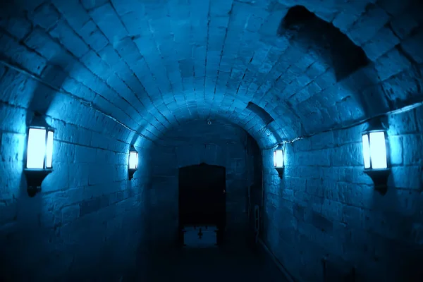 Vue Sur Tunnel Château Sombre Perspective Passage Souterrain Vieux Château — Photo