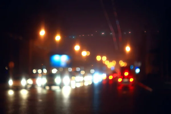 Tráfico Coches Ciudad Nocturna Vista Desde Coche Luces Abstractas Fondo — Foto de Stock