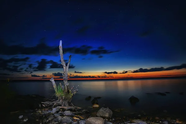 Puesta Sol Abstracta Lago Paisaje Agua Cielo Visión Borrosa Libertad — Foto de Stock