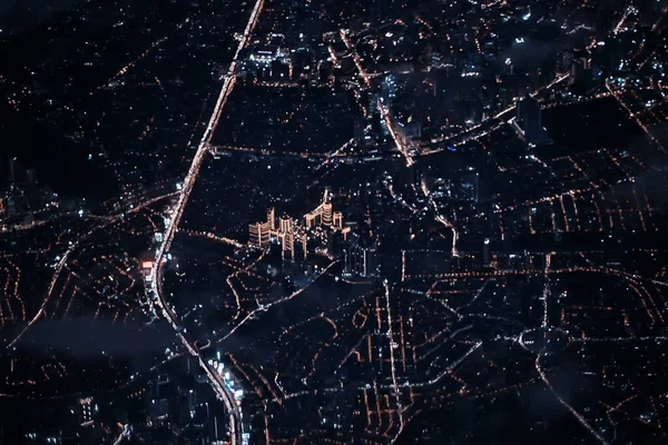Νυχτερινή Θέα Από Αεροπλάνο Νύχτα Στα Φώτα Της Πόλης Από — Φωτογραφία Αρχείου