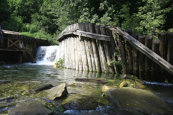 Rio Paisagem Floresta Outono Visão Abstrata Árvores Nas Margens Pequeno — Fotografia de Stock