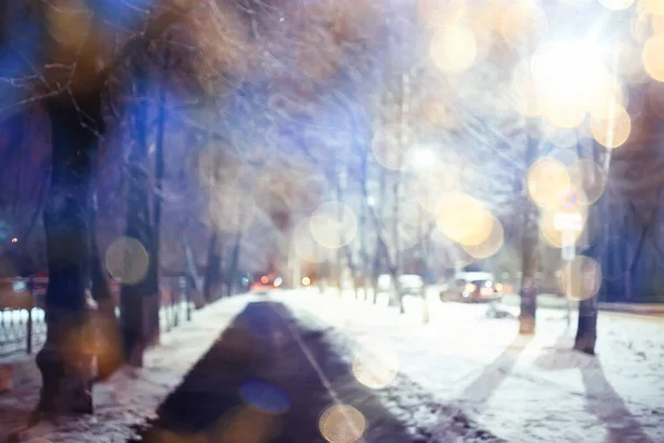 Abstraktní Rozmazané Pozadí Krajina Vánoce Sníh Město Ulice Padající Sněhové — Stock fotografie