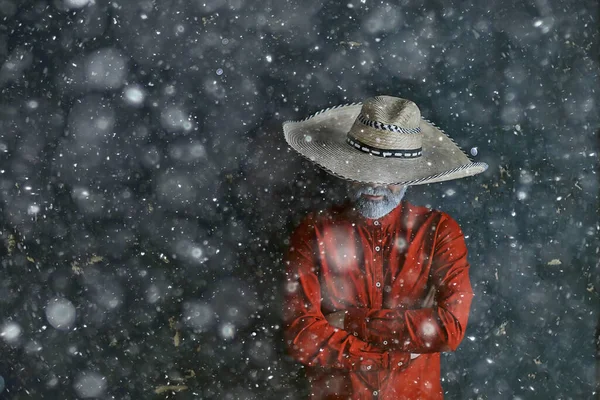 Homem Sombrero Chapéu Com Aba Estilo Mexicano América Latina Neve — Fotografia de Stock