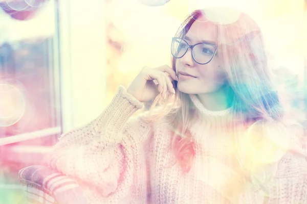 Eyesight Concept Glasses Girl Model Autumn Glance Youth Style Smart — Stock Photo, Image
