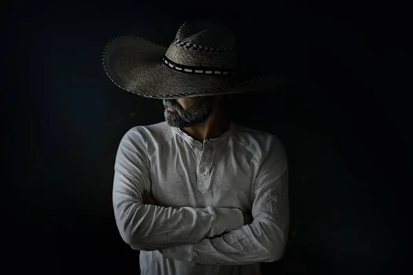 Sert Kovboy Şapkalı Saman Nostaljik Eski Tarz Kızgın Adam Vahşi — Stok fotoğraf