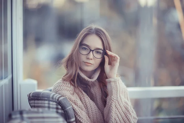 Eyesight Concept Glasses Girl Model Autumn Glance Youth Style Smart — Stock Photo, Image
