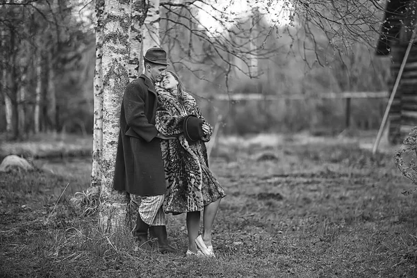 Vintage Couple Amour Village Noir Blanc Français Style Rétro Homme — Photo