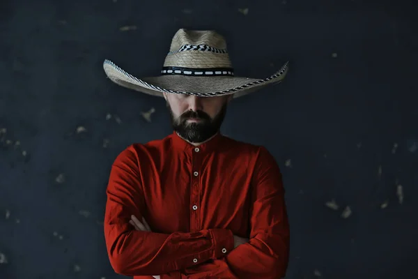 Aktern Cowboy Hatt Med Brätte Halm Retro Vintage Stil Arg — Stockfoto