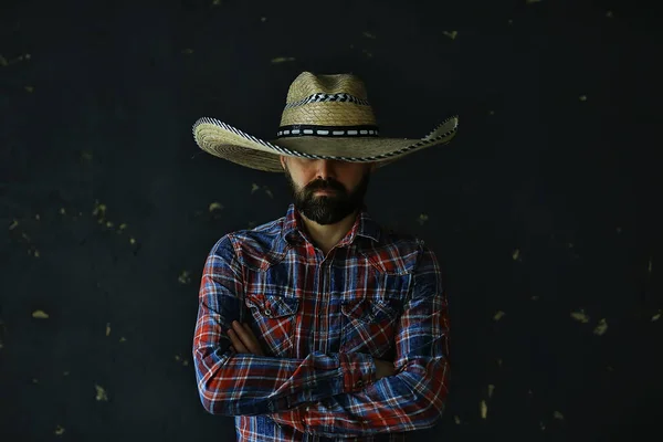 Aktern Cowboy Hatt Med Brätte Halm Retro Vintage Stil Arg — Stockfoto