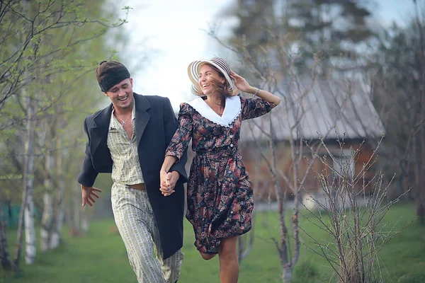 Vintage Paar Liefde Dorp Zwart Wit Frans Retro Stijl Man — Stockfoto