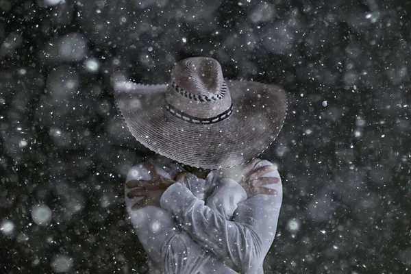 Homem Sombrero Chapéu Com Aba Estilo Mexicano América Latina Neve — Fotografia de Stock