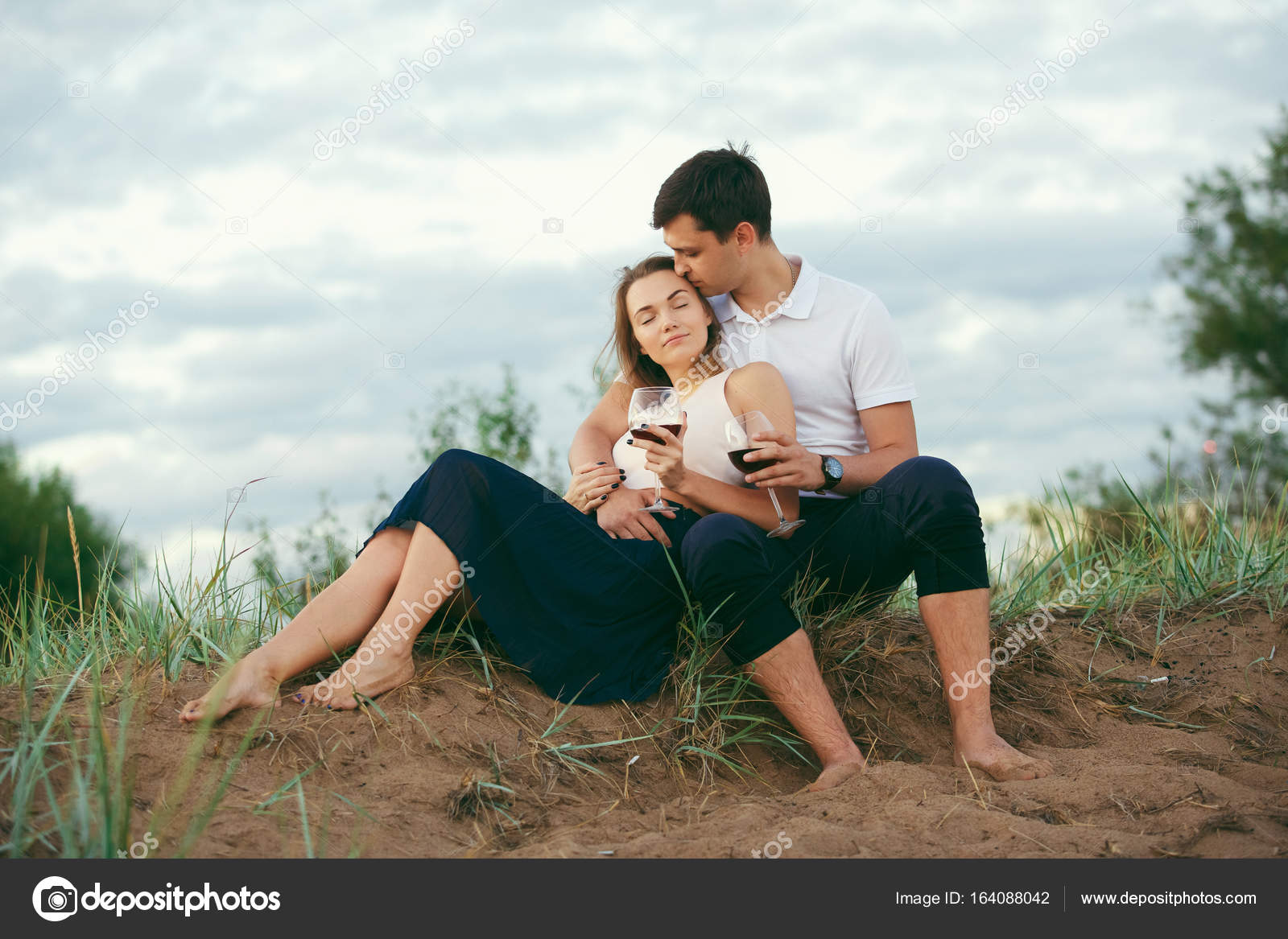 Pretty romantic couple hug on a beach Stock Photo by ©art2435 ...