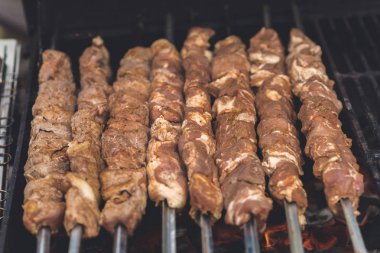 Bir ızgara üzerinde marine edilmiş ızgara kebab.