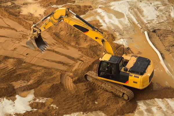 stock image Working Excavator Tractor Digging A Trench.