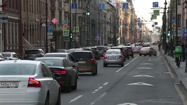 Saint Petersburg Rússia Abril 2020 Kamennoostrovsky Prospekt Carros Transportes Públicos — Vídeo de Stock