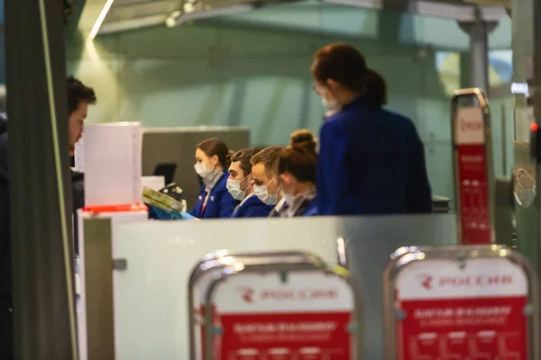 Saint Petersburg Russia April 2020 Registration Desk Pulkovo International Airport — Stock Photo, Image