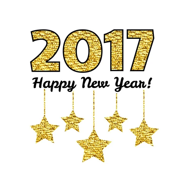 Tarjeta Feliz Año Nuevo 2017 con estrella dorada aislada sobre fondo blanco . — Vector de stock
