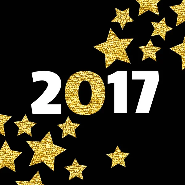 Tarjeta Feliz Año Nuevo 2017 con estrella dorada sobre fondo negro . — Vector de stock