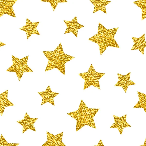 Seamless pattern with gold shine glitter stars on white background. — Stock Vector
