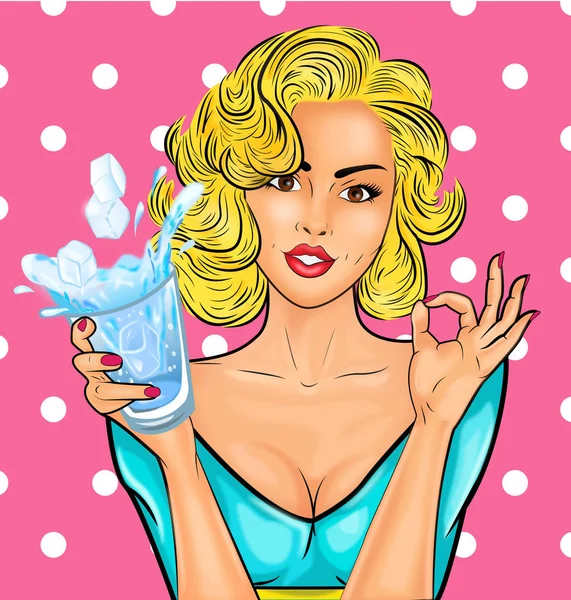 Pop Art. Femme avec un verre — Image vectorielle