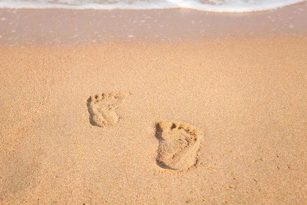 Sello de pies en la arena en la playa con sol en la mañana — Foto de Stock