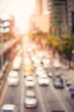 Şehir Bangkok Tayland vintage tarzı ile sokak üzerinde trafik sıkışıklığı, bulanık.