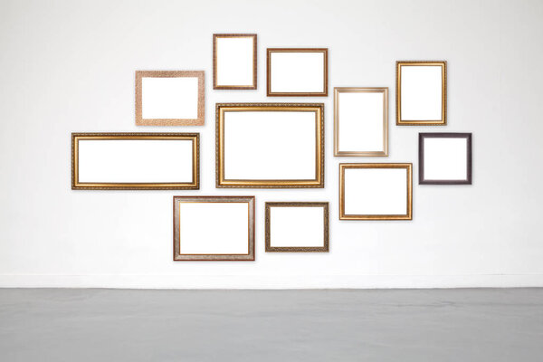 Classic frame on white cement wall in showroom and gallery.