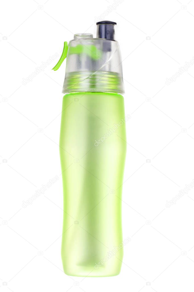 Green flask plastic isolated for put drinking water on white background.
