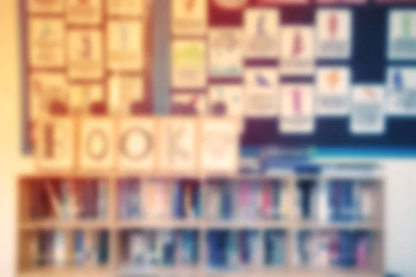 Blur background of part library and bookshelf in the school with — Stock Photo, Image