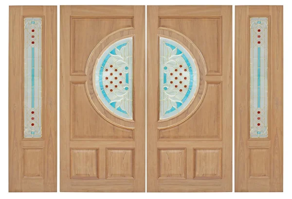 Wood door with glass on white background, vintage style. — Stock Photo, Image