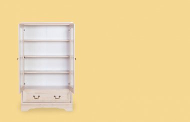 Giriş açık beyaz kabine üzerinde izole sarı arka plan kopya için alan ile.