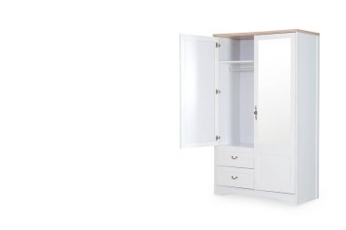 Kopyalama yeri olan beyaz arka plan üzerinde izole giriş açık beyaz gardrop.