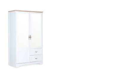 Kopyalama yeri olan beyaz arka plan üzerinde izole giriş açık beyaz gardrop.