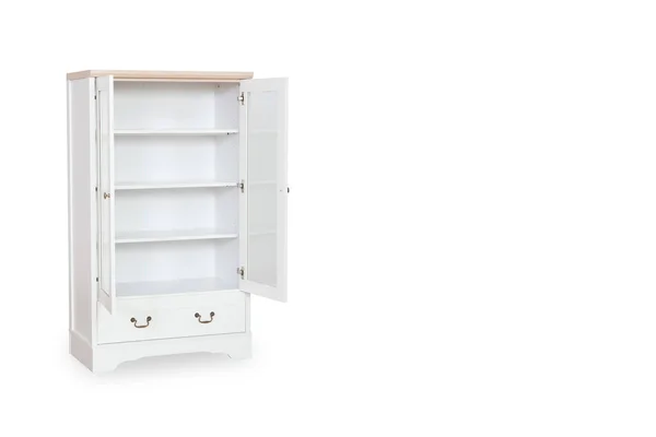 Posten öppen vit garderob isolerad på vit bakgrund med plats för kopia. — Stockfoto