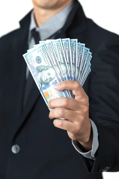 Business Man Showing Cash on hand with white background. — Stock Photo, Image