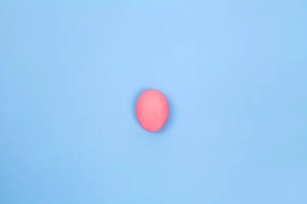one preserved egg on blue background with space for copy.
