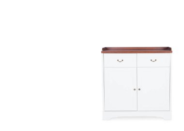 Ahşap dolap alanı kopya için beyaz zemin üzerine izole.