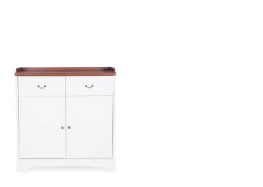 Ahşap dolap alanı kopya için beyaz zemin üzerine izole.