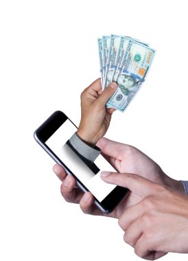 Eller iş adamı dokunmatik ekran smartphone başka bir el ile