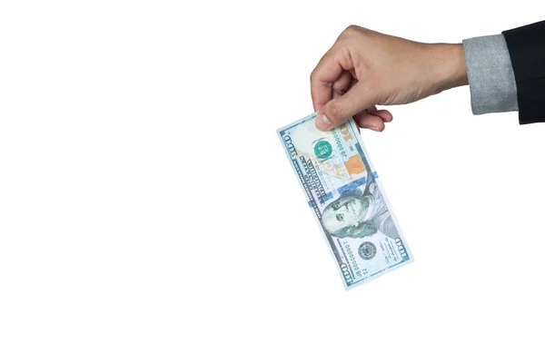 Dollar on hand businessman isolated on white background — Stock Photo, Image