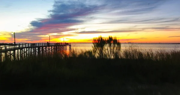 Захід Сонця Bayfront Парку Дафні Мобільний Bay — стокове фото