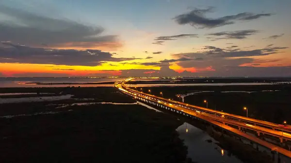 Hermoso Cielo Nocturno Sobre Mobile Bay Puente Interestatal —  Fotos de Stock