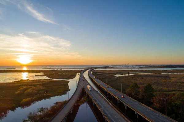 Vista Aérea Daphne Alabama Mobile Bay Atardecer — Foto de Stock